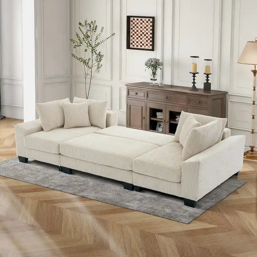 114 U Shape Corduroy Sofa Oversize Sectional Couch Upholstered Sofa Bed