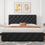 Linen Upholstered Platform Bed Frame with Adjustable Headboard