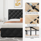 Linen Upholstered Platform Bed Frame with Adjustable Headboard