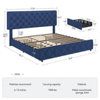 Linen Upholstered Platform Bed Frame with Adjustable Headboard