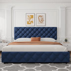 Linen Upholstered Platform Bed Frame with Adjustable Headboard