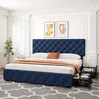 Linen Upholstered Platform Bed Frame with Adjustable Headboard