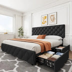 Linen Upholstered Platform Bed Frame with Adjustable Headboard