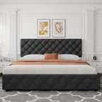 Linen Upholstered Platform Bed Frame with Adjustable Headboard