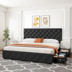 Linen Upholstered Platform Bed Frame with Adjustable Headboard
