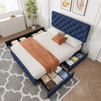 Linen Upholstered Platform Bed Frame with Adjustable Headboard