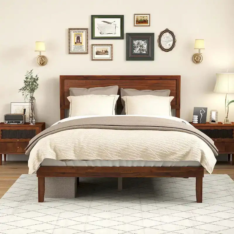 Gymax Twin/Full/Queen Bed Frame w/ Rustic Headboard Under-bed Storage