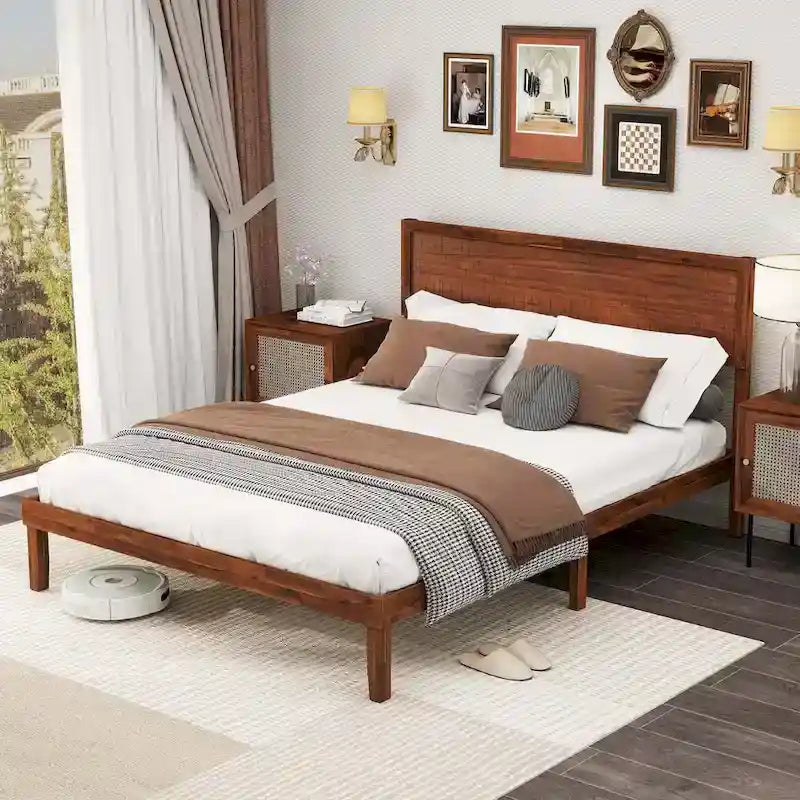 Gymax Twin/Full/Queen Bed Frame w/ Rustic Headboard Under-bed Storage