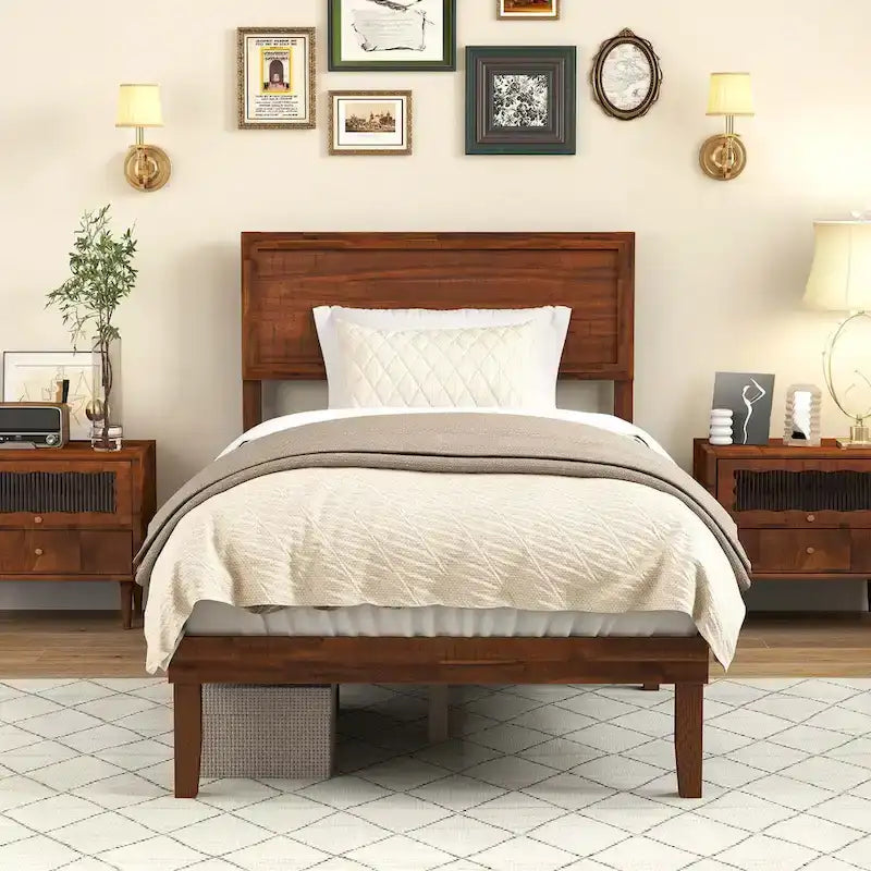 Gymax Twin/Full/Queen Bed Frame w/ Rustic Headboard Under-bed Storage