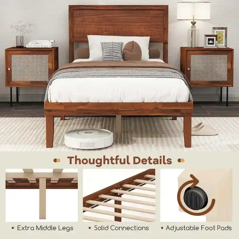 Gymax Twin/Full/Queen Bed Frame w/ Rustic Headboard Under-bed Storage