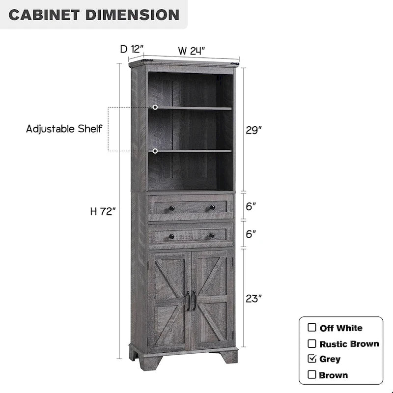 72 Tall Bathroom Storage Cabinet, Farmhouse Storage Cabinet - N/A