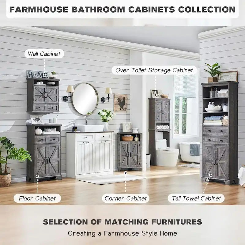 72 Tall Bathroom Storage Cabinet, Farmhouse Storage Cabinet - N/A