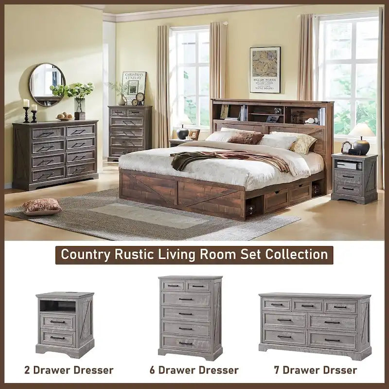 Farmhouse 7 Drawer Dresser for Bedroom, Chest of Drawers, TV Stand