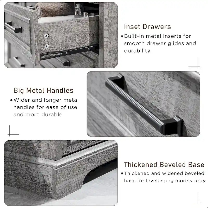 Farmhouse 7 Drawer Dresser for Bedroom, Chest of Drawers, TV Stand