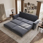 3-in-1 Chesterfield Sofa Bed, King Pull Out Sofa Bed, Velvet/Faux Leather Convertible Sleeper Sofa w/ Nailhead Trim & Rolled Arm