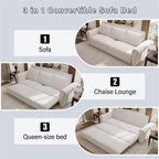 3-in-1 Chesterfield Sofa Bed, King Pull Out Sofa Bed, Velvet/Faux Leather Convertible Sleeper Sofa w/ Nailhead Trim & Rolled Arm