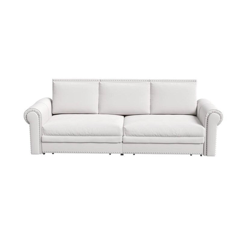 3-in-1 Chesterfield Sofa Bed, King Pull Out Sofa Bed, Velvet/Faux Leather Convertible Sleeper Sofa w/ Nailhead Trim & Rolled Arm