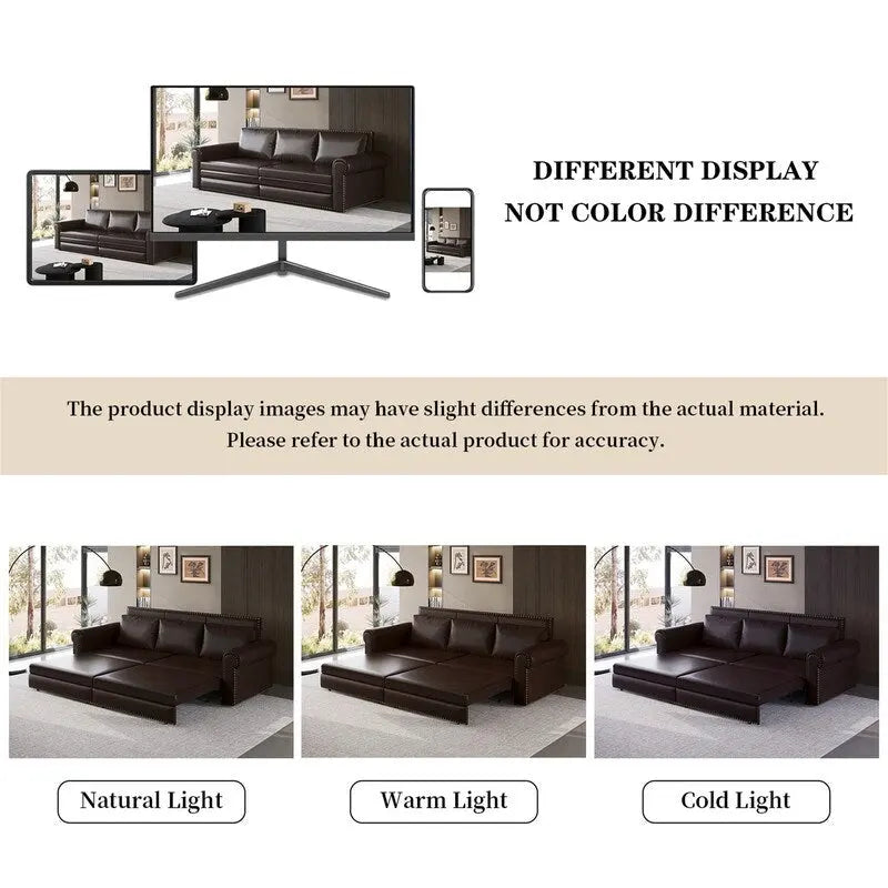 3-in-1 Chesterfield Sofa Bed, King Pull Out Sofa Bed, Velvet/Faux Leather Convertible Sleeper Sofa w/ Nailhead Trim & Rolled Arm