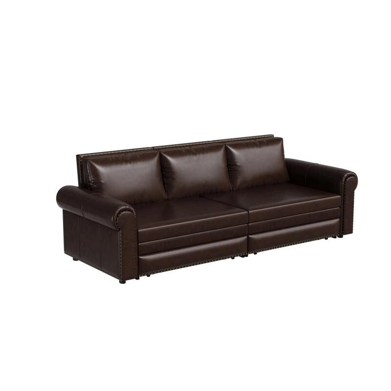 3-in-1 Chesterfield Sofa Bed, King Pull Out Sofa Bed, Velvet/Faux Leather Convertible Sleeper Sofa w/ Nailhead Trim & Rolled Arm