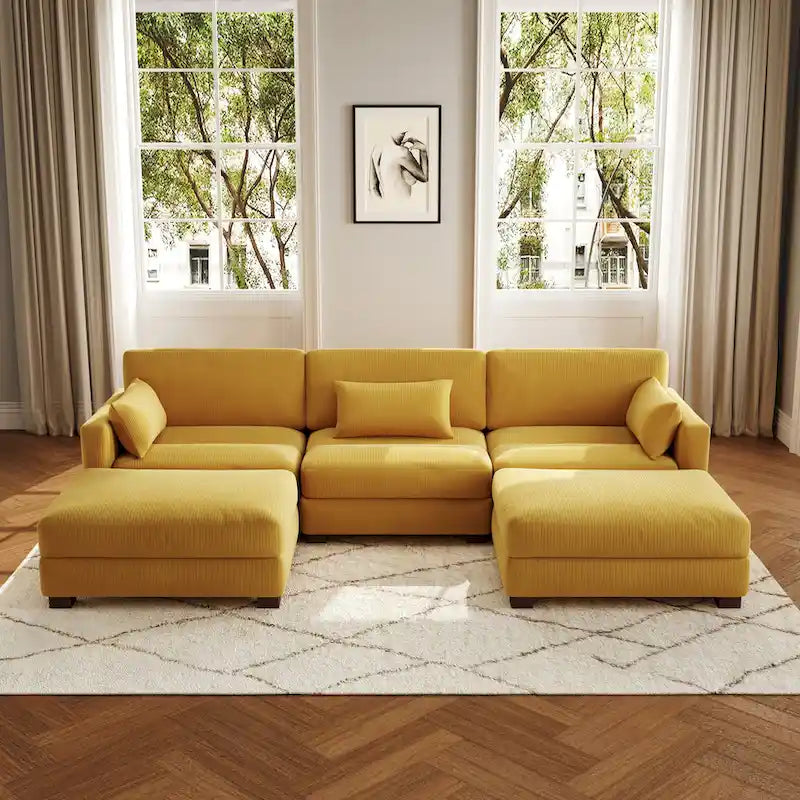 5-Piece U Shaped Couch Modular Sectional Sofa with Ottoman