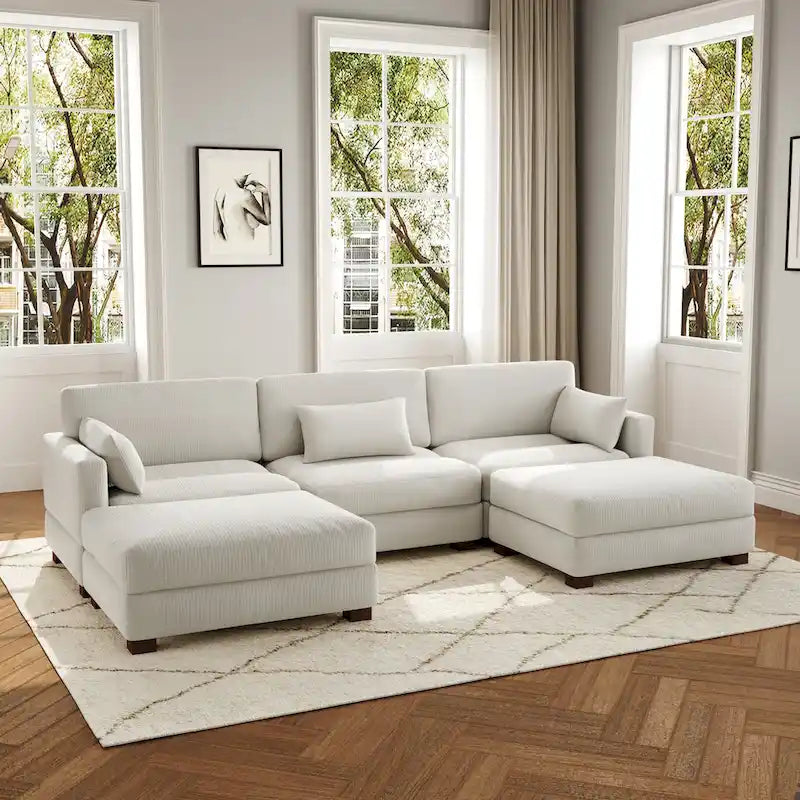 5-Piece U Shaped Couch Modular Sectional Sofa with Ottoman