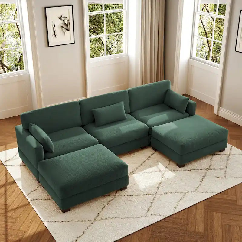 5-Piece U Shaped Couch Modular Sectional Sofa with Ottoman