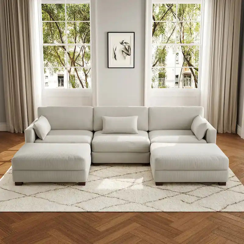 5-Piece U Shaped Couch Modular Sectional Sofa with Ottoman
