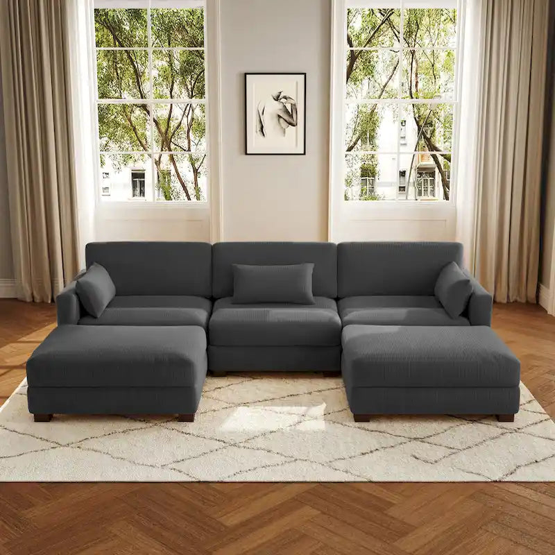 5-Piece U Shaped Couch Modular Sectional Sofa with Ottoman