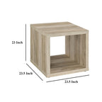 Rizz Side End Table, Square Cube Design Shelf, 23 Inch Light Brown