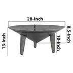 Venus 28 Inch Coffee Table with 3 Tapered Splayed Legs, Gray Mango Wood