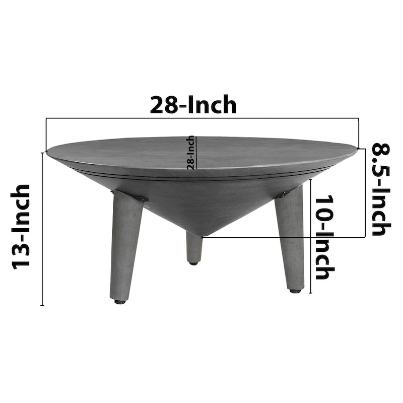 Venus 28 Inch Coffee Table with 3 Tapered Splayed Legs, Gray Mango Wood
