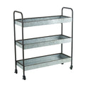 40 Inch Metal Rolling Cart, 3 Tier Shelves, Caster Wheels, Galvanized Gray