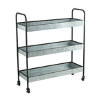 40 Inch Metal Rolling Cart, 3 Tier Shelves, Caster Wheels, Galvanized Gray
