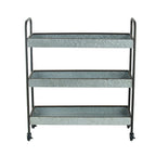 40 Inch Metal Rolling Cart, 3 Tier Shelves, Caster Wheels, Galvanized Gray