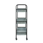 40 Inch Metal Rolling Cart, 3 Tier Shelves, Caster Wheels, Galvanized Gray