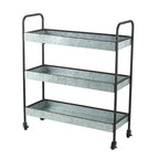 40 Inch Metal Rolling Cart, 3 Tier Shelves, Caster Wheels, Galvanized Gray
