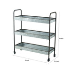 40 Inch Metal Rolling Cart, 3 Tier Shelves, Caster Wheels, Galvanized Gray