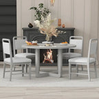 5 Piece Dining Table and Chair Set, Wooden Kitchen Dining Table Set with Round Dining Table and 4 Upholstered Chairs