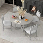 5 Piece Dining Table and Chair Set, Wooden Kitchen Dining Table Set with Round Dining Table and 4 Upholstered Chairs