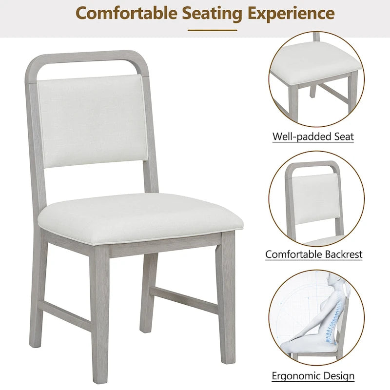 5 Piece Dining Table and Chair Set, Wooden Kitchen Dining Table Set with Round Dining Table and 4 Upholstered Chairs