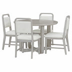 5 Piece Dining Table and Chair Set, Wooden Kitchen Dining Table Set with Round Dining Table and 4 Upholstered Chairs