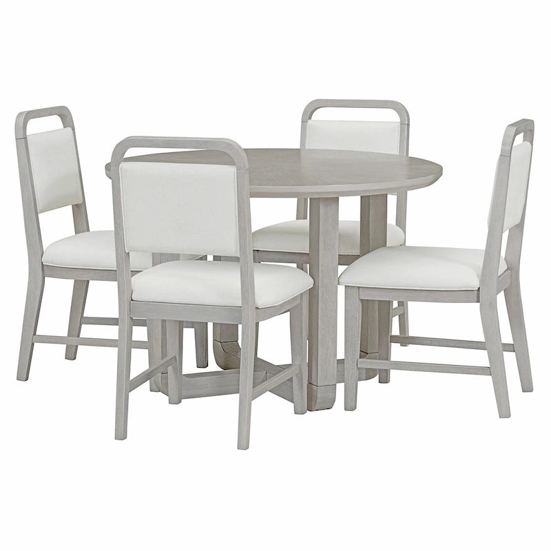 5 Piece Dining Table and Chair Set, Wooden Kitchen Dining Table Set with Round Dining Table and 4 Upholstered Chairs