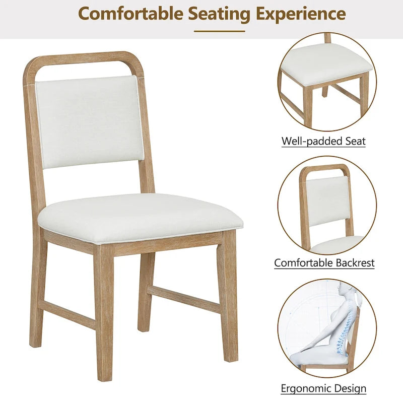 5 Piece Dining Table and Chair Set, Wooden Kitchen Dining Table Set with Round Dining Table and 4 Upholstered Chairs