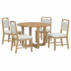 5 Piece Dining Table and Chair Set, Wooden Kitchen Dining Table Set with Round Dining Table and 4 Upholstered Chairs