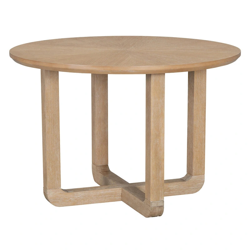 5 Piece Dining Table and Chair Set, Wooden Kitchen Dining Table Set with Round Dining Table and 4 Upholstered Chairs