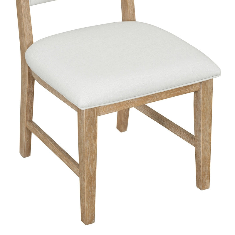 5 Piece Dining Table and Chair Set, Wooden Kitchen Dining Table Set with Round Dining Table and 4 Upholstered Chairs