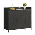 Wicker Outdoor Storage Cabinet Weather-proof Kitchen Island Rattan Bar Table with Tempered Glass Desktop and Drawer Pool Toys