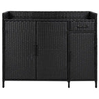 Wicker Outdoor Storage Cabinet Weather-proof Kitchen Island Rattan Bar Table with Tempered Glass Desktop and Drawer Pool Toys