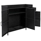 Wicker Outdoor Storage Cabinet Weather-proof Kitchen Island Rattan Bar Table with Tempered Glass Desktop and Drawer Pool Toys