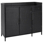 Wicker Outdoor Storage Cabinet Weather-proof Kitchen Island Rattan Bar Table with Tempered Glass Desktop and Drawer Pool Toys
